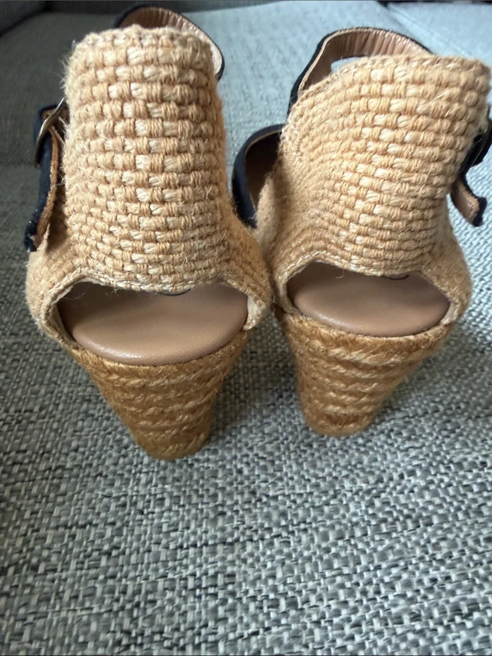 NEW Gaimo Spain Black Suede Ankle Strap Espadrille Wedges Boho Chic US 10 /EU 41